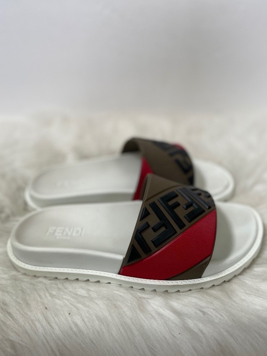 Fendi Authentic Roma Men\'s Red Brown White Slide Sandals Size 7 main image 4